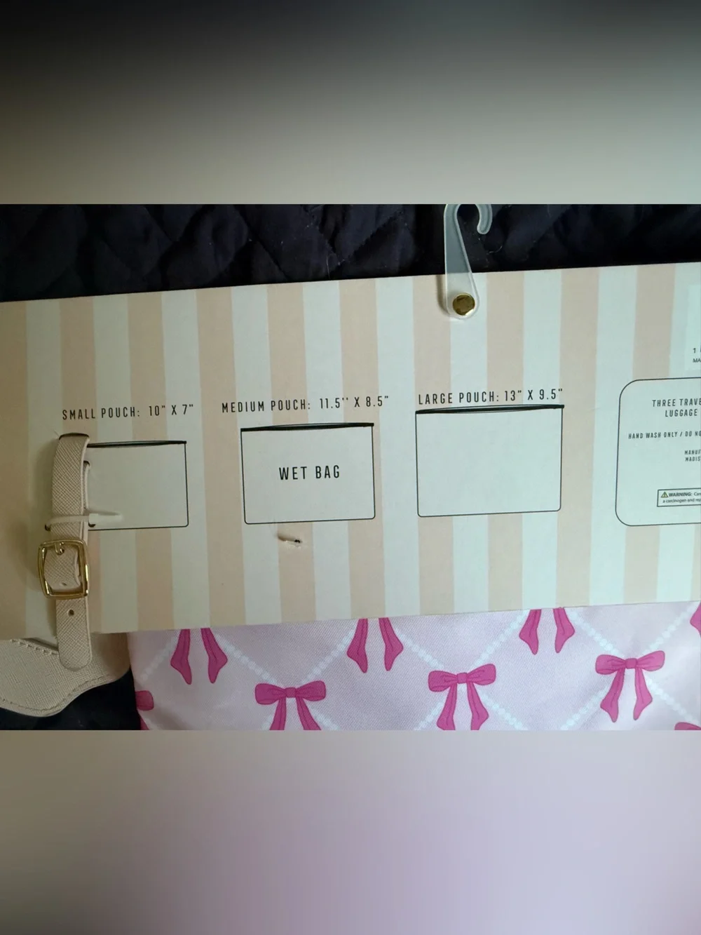 NWT Wandering Moon Coquette Pink Bow 4-Piece Travel Pouch Set & Luggage Tag